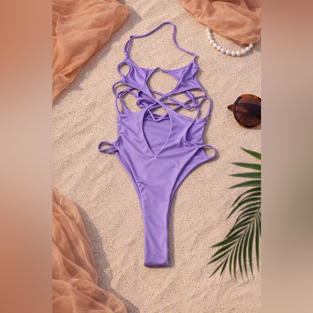 Monica Hansen Starlight Cutout One Piece Swimsuit Lavender M NWT Resort